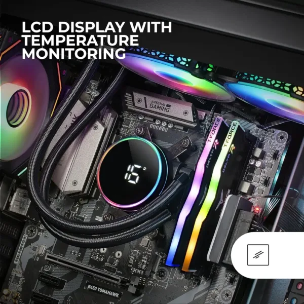 Mars Gaming ML-LCD240, Raffreddato a Liquido AIO, TDP 500W, 2x Ventole ARGB 120mm FDB, Display LCD con Monitoraggio della Temperatura, Pompa Opti-Chamber 3rd Gen, Multisocket Universale, Nero - immagine 4
