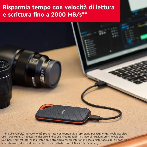 SanDisk 2TB Extreme PRO SSD Portatile, Unità a Stato Solido NVMe Esterna, Fino a 2000 MB/s, USB-C, Resistente IP65, Backup Automatici, Crittografia Hardware, Nero - immagine 6