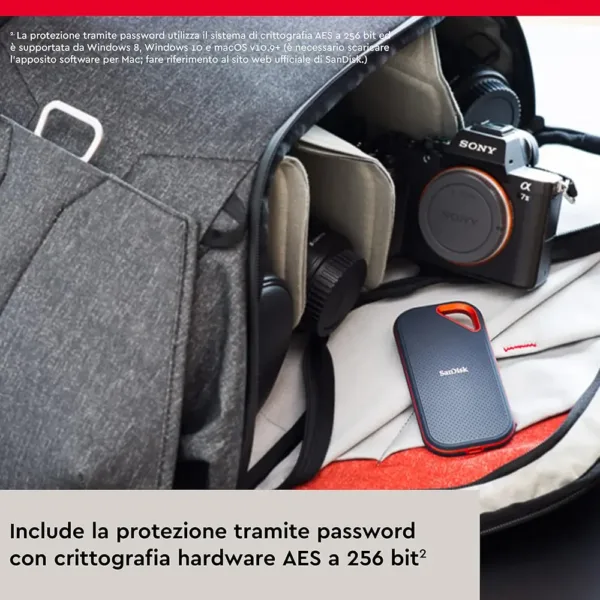 SanDisk 2TB Extreme PRO SSD Portatile, Unità a Stato Solido NVMe Esterna, Fino a 2000 MB/s, USB-C, Resistente IP65, Backup Automatici, Crittografia Hardware, Nero - immagine 8