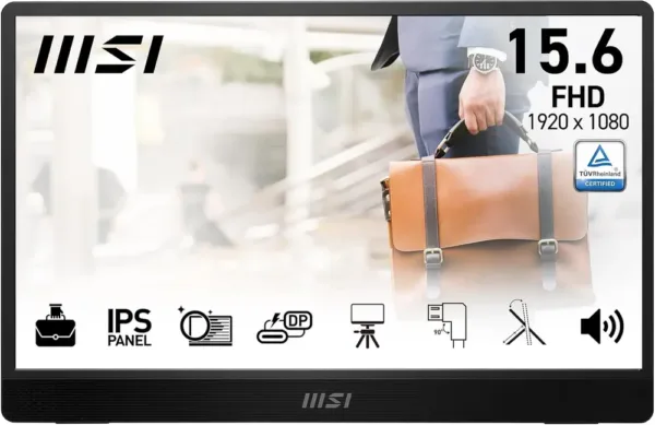 MSI PRO MP161 E2U Monitor portatile FHD 15,6" - Pannello IPS (1920 x 1080), 60Hz, Schermo aEye-Friendly (PC, Laptop, Mobile) - Mini-HDMI? 2.0b (FHD@60Hz), 2 x USB Type-C