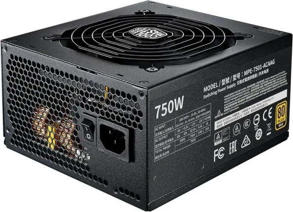 Alimentatore Cooler Master MWE Gold V2 750 W Full-Modular, 80 Plus Gold - Cavi Flat Neri, Ventola 120 mm HDB, Alta Resistenza Termica - immagine 2
