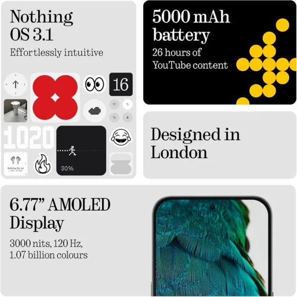 Nothing Phone (3a) 256 GB Nero - Smartphone Android con Display Flexible AMOLED 6,77" FHD+, Selfie Cam 32 MP, Ultra Zoom 30×, Ricarica Rapida 50 W - immagine 7