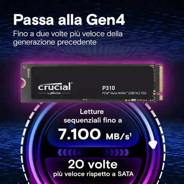 Crucial P310 SSD interno NVMe M.2 PCIe Gen4 500 GB - fino a 6.600 MB/s - gaming, notebook e desktop - CT500P310SSD801 - immagine 2