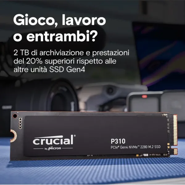 Crucial P310 SSD interno NVMe M.2 PCIe Gen4 500 GB - fino a 6.600 MB/s - gaming, notebook e desktop - CT500P310SSD801 - immagine 3