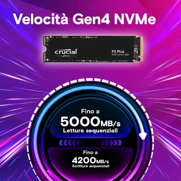 Crucial P3 Plus SSD interno NVMe M.2 PCIe Gen4 1 TB - fino a 5.000 MB/s - compatibile notebook e desktop - CT1000P3PSSD801 - immagine 2