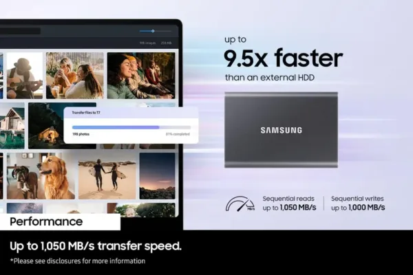 Samsung T7 SSD portatile 1 TB USB 3.2 Gen 2 - velocità fino a 1 050 MB/s, indigo blue, cifratura AES 256-bit - immagine 5