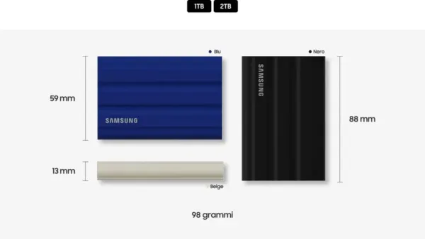 SSD Portatile Samsung T7 Shield 2TB USB 3.2 Gen 2 - Resistente IP65, Compatibile con Mac, iPhone e iPad, Colore Blu - immagine 3