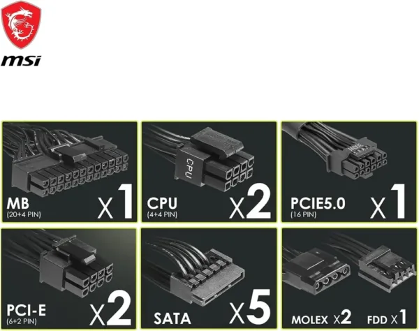 Alimentatore MSI MAG A750BN ATX 750W PCIe 5.0 - 80 Plus Bronze, Supporto GPU di Ultima Generazione - immagine 6